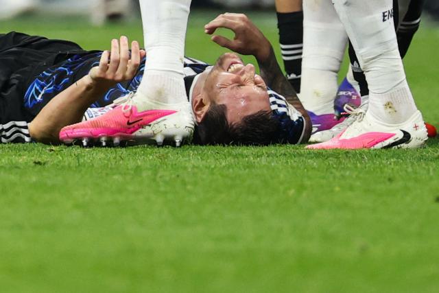 Argentina's forward #10 Lionel Messi reacts on the field during the 2026 World Cup football tournament semi-final match between England and Argentina at the Atlanta Stadium in Atlanta on July 15, 2026.  (Photo by Odd ANDERSEN / AFP)