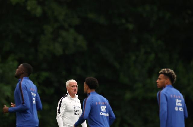 France's head coach Didier Deschamps gestures during a training session at Bentley University in Waltham, near Boston on July 15, 2026. (Photo by FRANCK FIFE / AFP)