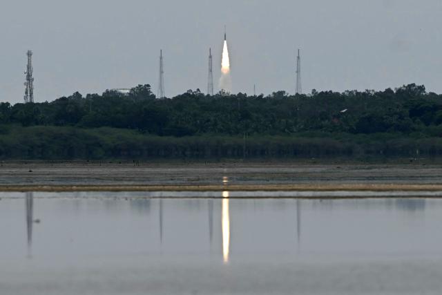 India's Skyroot Aerospace orbital rocket Vikram-1 blasts off from the Satish Dhawan Space Centre in Andhra Pradesh's Sriharikota on July 18, 2026. (Photo by R. Satish BABU / AFP)