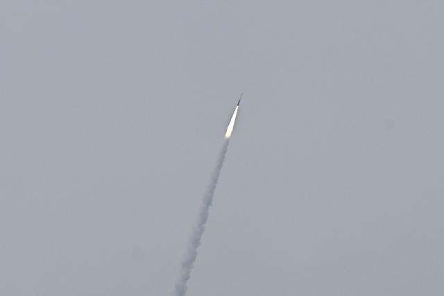 India's Skyroot Aerospace orbital rocket Vikram-1 blasts off from the Satish Dhawan Space Centre in Andhra Pradesh's Sriharikota on July 18, 2026. (Photo by R.Satish BABU / AFP)