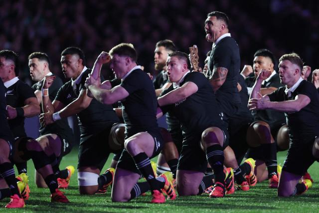 Codie Taylor of New Zealand leads the haka during the rugby Nations Championship match between New Zealand and Ireland at Eden Park in Auckland on July 18, 2026. (Photo by Michael Bradley / AFP)