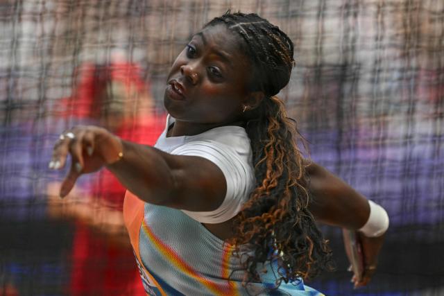 USA's Cierra Jackson competes in the women's discus throw during the IAAF Diamond League athletics competition at the London stadium in London on July 18, 2026. (Photo by Glyn KIRK / AFP)