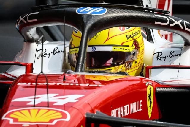 Ferrari's British driver Lewis Hamilton takes the start during the qualifying session at the Spa-Francorchamps circuit, in Spa, ahead of the Formula One Belgian Grand Prix, on July 18, 2026. (Photo by Sarah Meyssonnier / POOL / AFP)