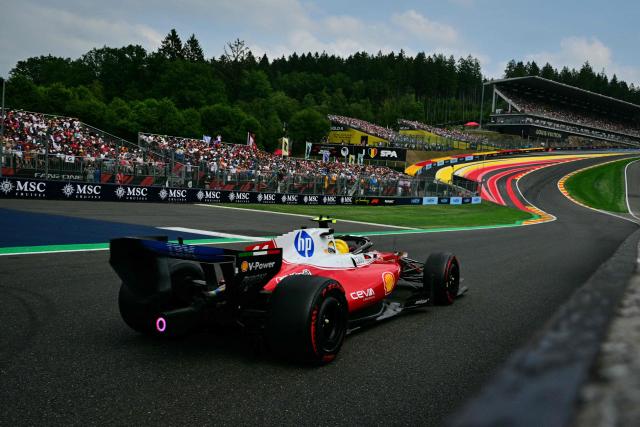 Ferrari's British driver Lewis Hamilton competes during the qualifying session at the Spa-Francorchamps circuit, in Spa, ahead of the Formula One Belgian Grand Prix, on July 18, 2026. (Photo by Andrej ISAKOVIC / AFP)