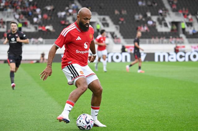 Manchester United's Cameroonian midfielder #19 Bryan Mbeumo controls the ball during the  pre-season friendly match between English Premier League football club Manchester United and EFL Championship club Wrexham AFC at Helsinki Olympic Stadium in Helsinki, Finland on July 18, 2026. (Photo by Markku Ulander / Lehtikuva / AFP) / Finland OUT