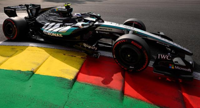 Mercedes' Italian driver Kimi Antonelli competes during the qualifying session at the Spa-Francorchamps circuit, in Spa, ahead of the Formula One Belgian Grand Prix, on July 18, 2026. (Photo by JOHN THYS / AFP)