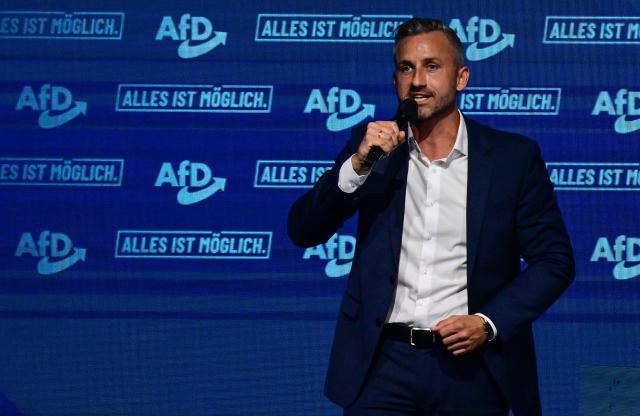 Ulrich Siegmund, top candidate of the far-right Alternative for Germany (AfD) party for Saxony-Anhalt, addresses an election campaign event ahead of the state elections in Saxony-Anhalt, in Magdeburg, eastern Germany on July 18, 2026. Slogan reads "Everything is possible". The crucial state election in the German eastern federal state of Saxony-Anhalt is scheduled to take place on September 6, 2026. (Photo by John MACDOUGALL / AFP)