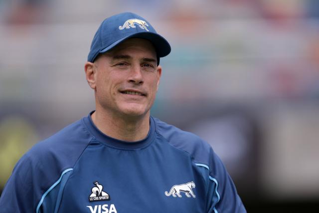 Felipe Contepomi, head coach of Argentina, smiles before the Rugby Union Nations Championship match between Argentina and England at Unico Madre de Ciudades stadium in Santiago del Estero, Argentina, on July 18, 2026. (Photo by Juan GASPARINI / AFP)