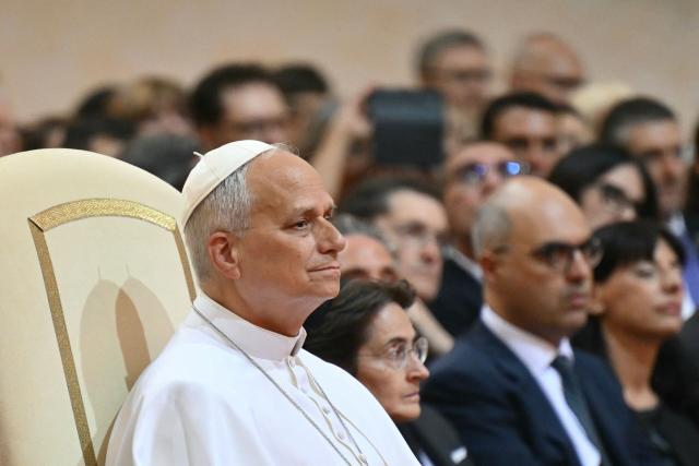 Pope Leo XIV attends a concert in the Apostolic Palace at the summer papal residence in Castel Gandolfo on July 18, 2026. (Photo by Alberto PIZZOLI / AFP)