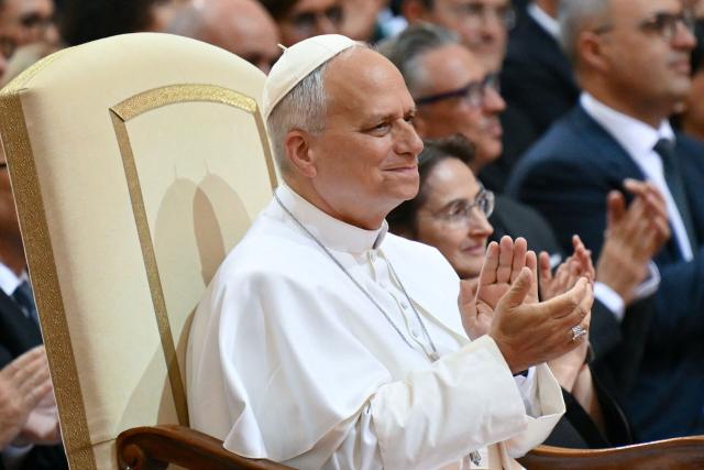 Pope Leo XIV attends a concert in the Apostolic Palace at the summer papal residence in Castel Gandolfo on July 18, 2026. (Photo by Alberto PIZZOLI / AFP)