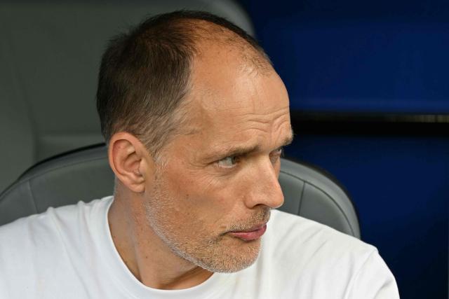 England's German head coach Thomas Tuchel looks from the bench ahead of the 2026 World Cup football tournament third-place match between France and England at the Miami Stadium in Miami on July 18, 2026.  (Photo by ROBERTO SCHMIDT / AFP)