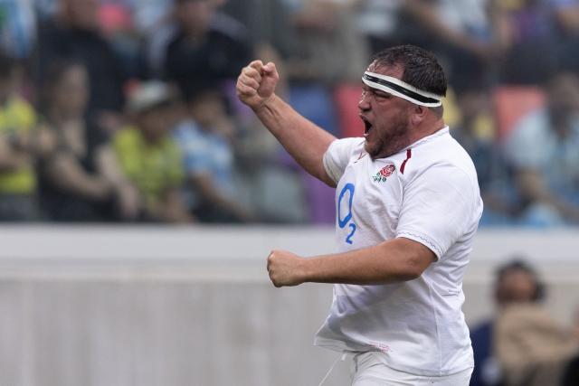England's hooker Jamie George reacts during the Rugby Union Nations Championship match between Argentina and England at Unico Madre de Ciudades stadium in Santiago del Estero, Argentina, on July 18, 2026. (Photo by Juan GASPARINI / AFP)
