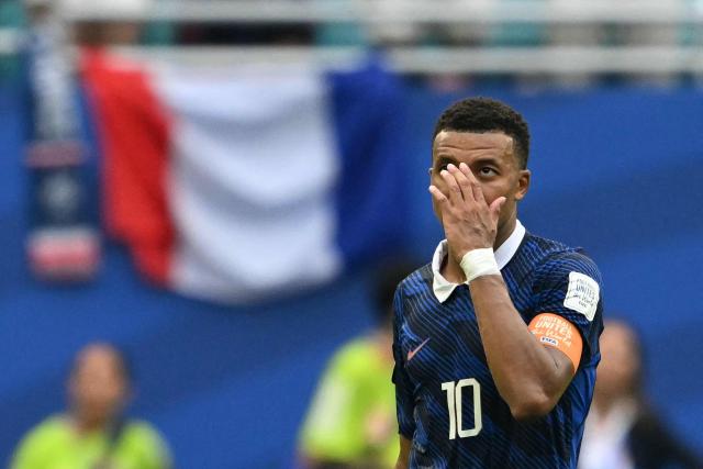 France's forward #10 Kylian Mbappe reacts after losing the 2026 World Cup football tournament third-place match between France and England at the Miami Stadium in Miami on July 18, 2026.  (Photo by ROBERTO SCHMIDT / AFP)