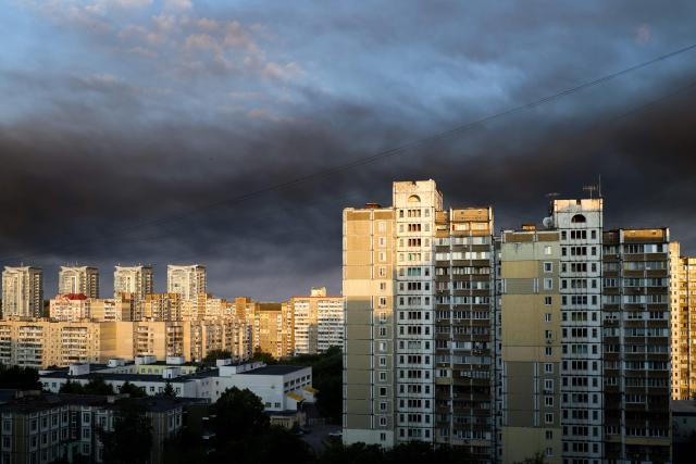 Smoke hangs in the air following Russian missile strikes on the Ukrainian capital of Kyiv on July 19, 2026, amid the Russian invasion in Ukraine. Russian strikes wounded several in Ukraine's capital after Kyiv launched a deadly wave of drones that struck e-commerce warehouses in Russia. (Photo by Serhii Okunev / AFP)