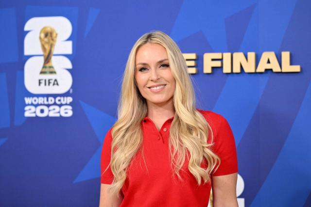 US' alpine skier Lindsey Vonn poses ahead of the 2026 World Cup football tournament final match between Spain and Argentina at the New York/New Jersey Stadium in East Rutherford on July 19, 2026.  (Photo by ANGELA WEISS / AFP)