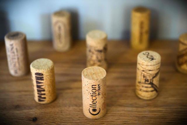 This photograph shows cork stoppers on display at Diam Bouchonage, which specializes in the production of cork stoppers for the wine industry, in Ceret, southwestern France, July 17, 2026. (Photo by Lionel BONAVENTURE / AFP)