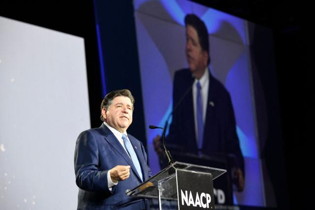 Illinois Governor JB Pritzker speaks the Opening Public Mass Meeting of the 117th NAACP National Convention, held under the theme “We, The People,” at McCormick Place in Chicago, Illinois, on July 19, 2026. The convention brings together advocates and leaders to discuss civil rights, equality and democracy. (Photo by Octavio Jones / AFP)