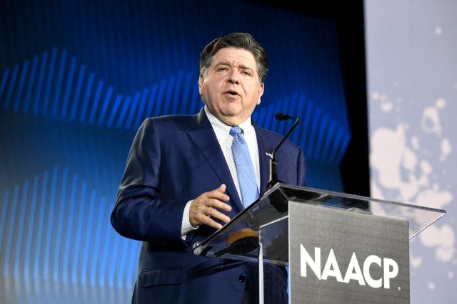 Illinois Governor JB Pritzker speaks the Opening Public Mass Meeting of the 117th NAACP National Convention, held under the theme “We, The People,” at McCormick Place in Chicago, Illinois, on July 19, 2026. The convention brings together advocates and leaders to discuss civil rights, equality and democracy. (Photo by Octavio Jones / AFP)