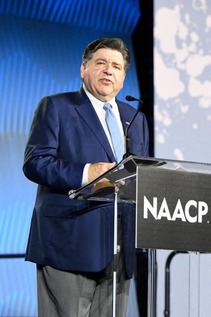 Illinois Governor JB Pritzker speaks the Opening Public Mass Meeting of the 117th NAACP National Convention, held under the theme “We, The People,” at McCormick Place in Chicago, Illinois, on July 19, 2026. The convention brings together advocates and leaders to discuss civil rights, equality and democracy. (Photo by Octavio Jones / AFP)