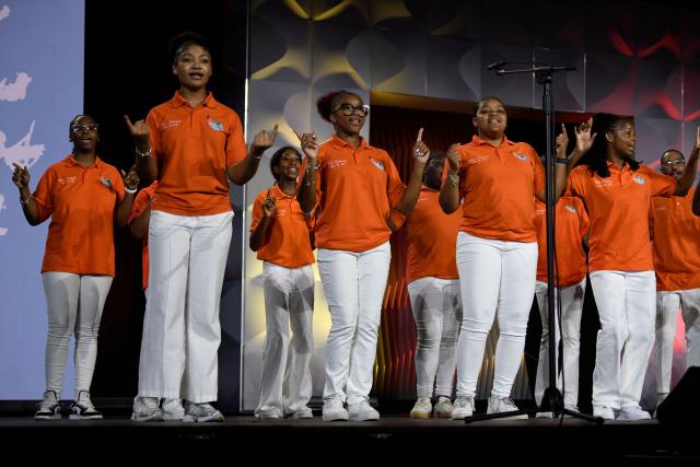 The Soul Children of Chicago perform during the Opening Public Mass Meeting of the 117th NAACP National Convention, held under the theme “We, The People,” at McCormick Place in Chicago, Illinois, on July 19, 2026. The convention brings together advocates and leaders to discuss civil rights, equality and democracy. (Photo by Octavio Jones / AFP)