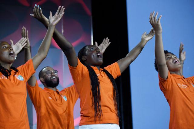 The Soul Children of Chicago perform during the Opening Public Mass Meeting of the 117th NAACP National Convention, held under the theme “We, The People,” at McCormick Place in Chicago, Illinois, on July 19, 2026. The convention brings together advocates and leaders to discuss civil rights, equality and democracy. (Photo by Octavio Jones / AFP)