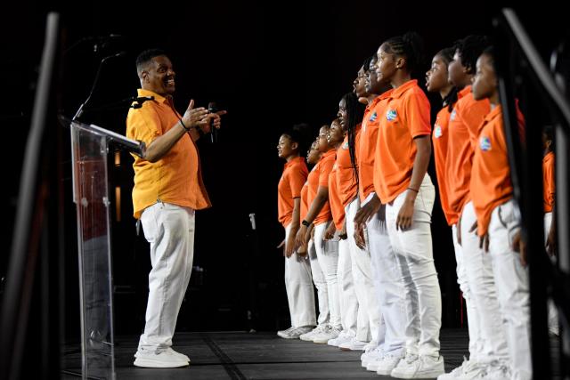 The Soul Children of Chicago perform during the Opening Public Mass Meeting of the 117th NAACP National Convention, held under the theme “We, The People,” at McCormick Place in Chicago, Illinois, on July 19, 2026. The convention brings together advocates and leaders to discuss civil rights, equality and democracy. (Photo by Octavio Jones / AFP)