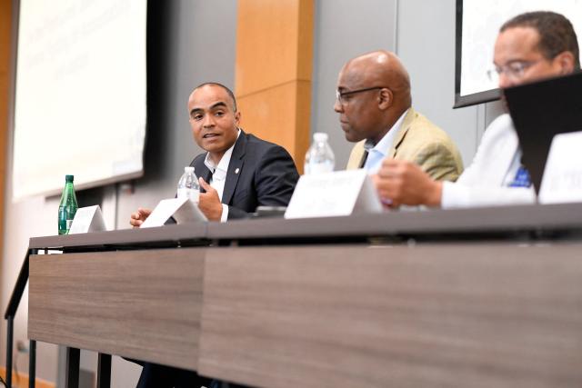 Nicholas Brown (L), Attorney General from the state of Washington, speaks on the panel "On the Front Lines: State Attorneys General Fighting for Accountability and Justice" during the 117th NAACP National Convention, held under the theme “We, The People,” at McCormick Place in Chicago, Illinois, on July 19, 2026. The convention brings together advocates and leaders to discuss civil rights, equality and democracy. (Photo by Octavio Jones / AFP)