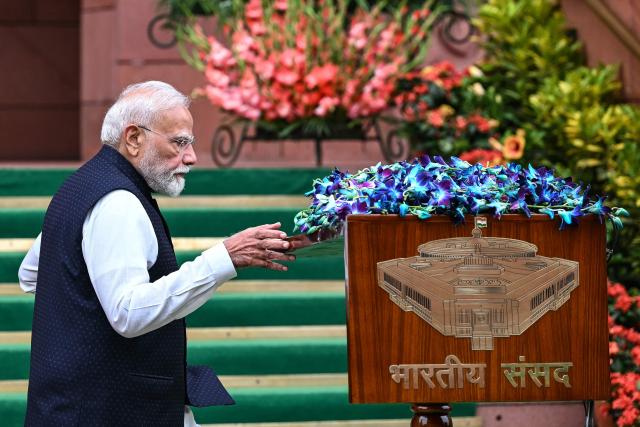 India's Prime Minister Narendra Modi arrives to address the media on the first day of the monsoon session of the parliament in New Delhi on July 20, 2026. (Photo by Sajjad HUSSAIN / AFP)