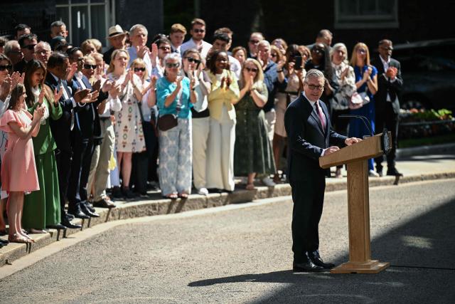 Britain's outgoing prime minister Keir Starmer makes a statement in front of 10 Downing Street in central London on July 20, 2026, before formally tendering his resignation to the king. (Photo by Oli SCARFF / AFP)