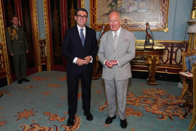 King Charles Britain's King Charles III poses with Britain's incoming Prime Minister Andy Burnham, during an audience at Buckingham Palace, London, where he invited the leader of the Labour Party to become Prime Minister and form a new government, on July 20, 2026 (Photo by Aaron Chown / POOL / AFP)