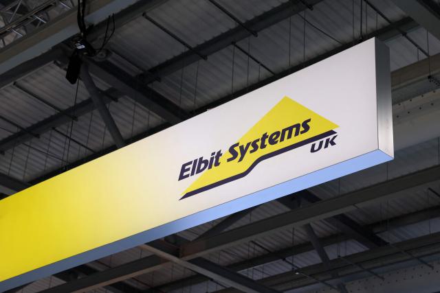 The Elbit Systems UK stand is pictured on the opening day of the Farnborough International Airshow 2026 in in Farnborough, south-west of London, on July 20, 2026. (Photo by Toby Shepheard / AFP)
