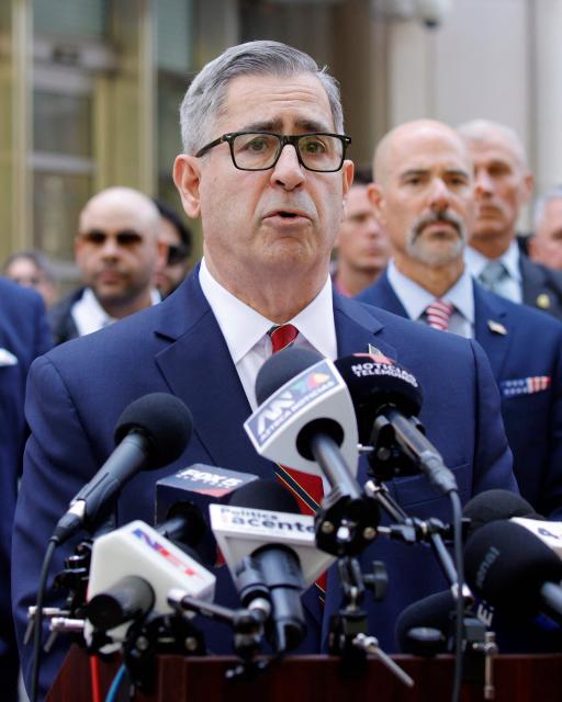 Joseph Nocella Jr., US Attorney for the Eastern District of New York, speaks to the press outside the federal courthouse in the Brooklyn borough of New York City on July 20, 2026, following the sentencing of Mexican drug lord Ismael "El Mayo" Zambada. Zambada was sentenced Monday to life in prison by a federal court in New York for co-founding and leading the powerful Sinaloa cartel. The 76-year-old "El Mayo" is the former top associate of the organization's founder, Joaquin "El Chapo" Guzman, who is serving a life sentence in a maximum-security prison in Colorado. (Photo by Leonardo MUNOZ / AFP)