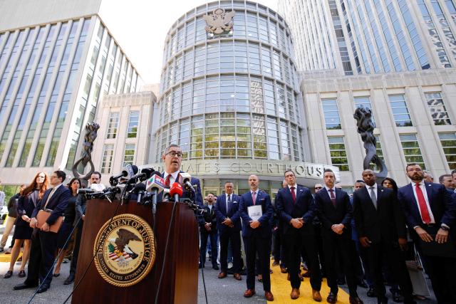 Joseph Nocella Jr., US Attorney for the Eastern District of New York, speaks to the press outside the federal courthouse in the Brooklyn borough of New York City on July 20, 2026, following the sentencing of Mexican drug lord Ismael "El Mayo" Zambada. Zambada was sentenced Monday to life in prison by a federal court in New York for co-founding and leading the powerful Sinaloa cartel. The 76-year-old "El Mayo" is the former top associate of the organization's founder, Joaquin "El Chapo" Guzman, who is serving a life sentence in a maximum-security prison in Colorado. (Photo by Leonardo MUNOZ / AFP)