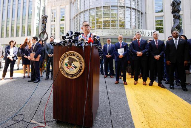 Joseph Nocella Jr., US Attorney for the Eastern District of New York, speaks to the press outside the federal courthouse in the Brooklyn borough of New York City on July 20, 2026, following the sentencing of Mexican drug lord Ismael "El Mayo" Zambada. Zambada was sentenced Monday to life in prison by a federal court in New York for co-founding and leading the powerful Sinaloa cartel. The 76-year-old "El Mayo" is the former top associate of the organization's founder, Joaquin "El Chapo" Guzman, who is serving a life sentence in a maximum-security prison in Colorado. (Photo by Leonardo MUNOZ / AFP)