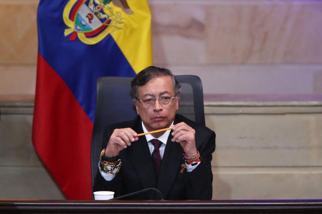 Colombia's President Gustavo Petro attends the installation of the ordinary sessions of the Congress in Bogota on July 20, 2026. (Photo by ESTEBAN VEGA LA-ROTTA / AFP)