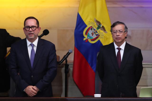 Colombia's President Gustavo Petro (R) attends the installation of the ordinary sessions of the Congress in Bogota on July 20, 2026. (Photo by ESTEBAN VEGA LA-ROTTA / AFP)