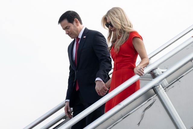 US Secretary of State Marco Rubio and his wife Jeanette Dousdebes Rubio arrive in Manila on July 21, 2026, ahead of the Association of Southeast Asian Nations (ASEAN) Foreign Ministers' Meeting. (Photo by Brendan Smialowski / POOL / AFP)