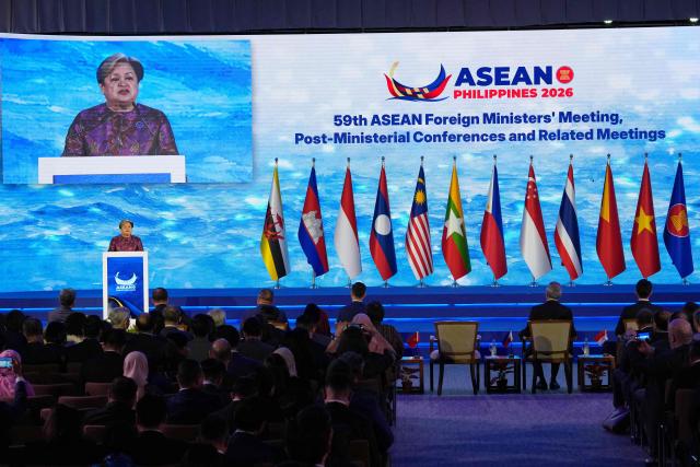 Philippine Foreign Secretary Theresa Lazaro delivers a speech during the Association of Southeast Asian Nations (ASEAN) foreign ministers' meeting in Pasay, Metro Manila on July 21, 2026. (Photo by Aaron Favila / POOL / AFP)