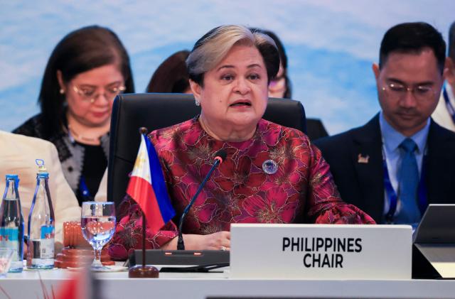 ASEAN Chair and Philippine Foreign Secretary Theresa Lazaro delivers an opening statement during the Association of Southeast Asian Nations (ASEAN) Foreign Ministers' Meeting in Pasay, Metro Manila on July 21, 2026. (Photo by Eloisa Lopez / POOL / AFP)