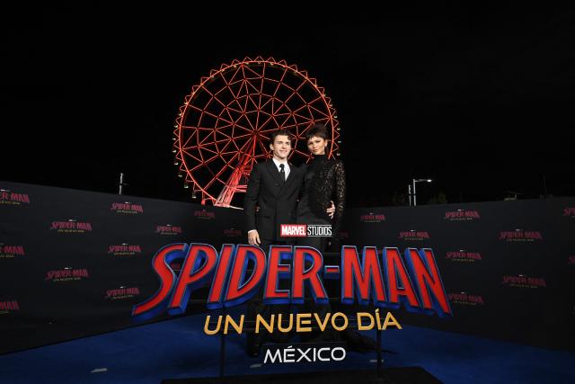 British actor Tom Holland (L) and US actress Zendaya pose during a fan event for the upcoming film Spider-Man: Brand New Day at Aztlan Feria de Chapultepec in Mexico City on July 20, 2026. (Photo by Alfredo ESTRELLA / AFP)