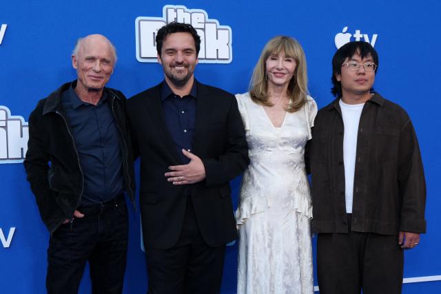 (L/R) US actor Ed Harris, US actor Jake Johnson, US actress Mary Steenburgen and Australian actor Aaron Chen attend the premiere of Apple Original Films' "The Dink" at the AMC Century City theatre in Los Angeles on July 20, 2026. (Photo by VALERIE MACON / AFP)