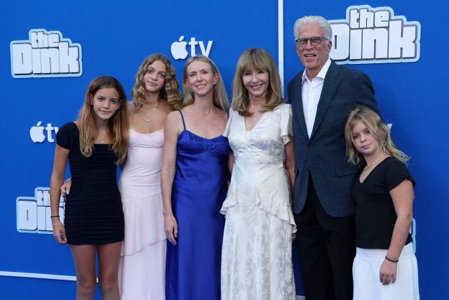 US actress Mary Steenburgen (3R), her daughter Lilly McDowell (3L), husband US actor Ted Danson (2R) and family members attend the premiere of Apple Original Films' "The Dink" at the AMC Century City theatre in Los Angeles on July 20, 2026. (Photo by VALERIE MACON / AFP)