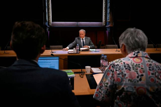 François-Noel Buffet waits before his hearing following his candidacy proposed by the French President for Human Rights Defender, at the Senate in Paris on July 21, 2026. (Photo by Lou BENOIST / AFP)