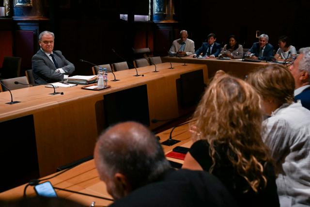 François-Noel Buffet waits before his hearing following his candidacy proposed by the French President for Human Rights Defender, at the Senate in Paris on July 21, 2026. (Photo by Lou BENOIST / AFP)