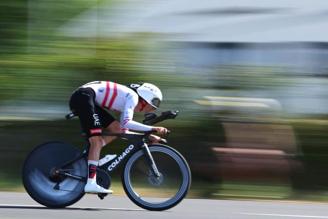 UAE Team Emirates - XRG's Austrian rider Felix Grossschartner cycles during the 16th stage of the 113th edition of the Tour de France cycling race, 26,1 km time trial between Évian-les-Bains and Thonon-les-Bains in the French Alps, on July 21, 2026. (Photo by Anne-Christine POUJOULAT / AFP)