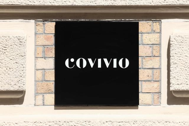 This photograph shows the logo of French real estate company Covivo at their headquarters in Paris on July 21, 2026.  (Photo by Xavier GALIANA / AFP)