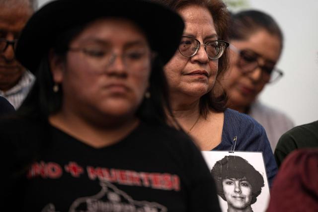 Relatives and victims of crimes committed by the Peruvian state attend a press conference under the slogan "All the victims, one voice" in Lima on July 21, 2026, bringing together victims and relatives of the internal armed conflict (1980-2000), the 2020 social protests, the 2022-2023 massacres and cases of alleged state violence in 2025-2026. (Photo by Ernesto BENAVIDES / AFP)