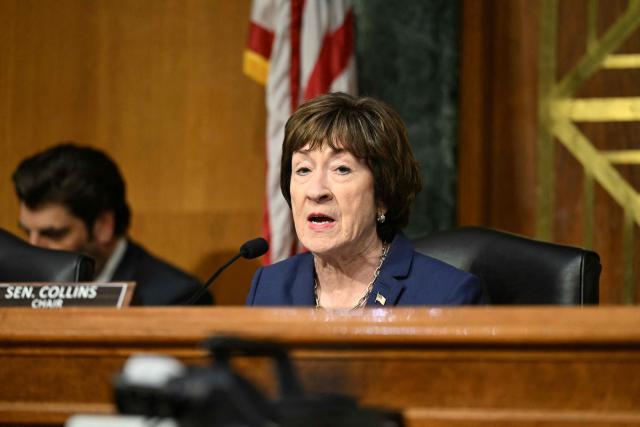 US Senator Susan Collins speaks as Defense Secretary Pete Hegseth, Chairman of the Joint Chiefs of Staff Gen. Dan Caine and Secretary of Agriculture Brooke Rollins testify during a Senate Committee on Appropriations hearing on Capitol Hill in Washington, DC, on July 21, 2026. US lawmakers are conducting a hearing to examine a review of US President Donald Trump's supplemental funding request of June 24, 2026. (Photo by Alex WROBLEWSKI / AFP)