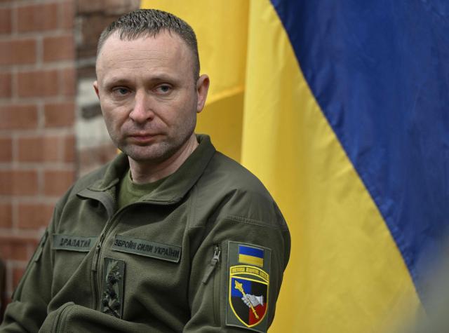 (FILES) Commander of Ukrainian land forces Mykhailo Drapaty speaks to journalists at an undisclosed location in the Donetsk region on January 6, 2025, amid the Russian invasion of Ukraine. Ukrainian President Volodymyr Zelensky said on July 21, 2026 that he was dismissing Oleksandr Syrsky, commander-in-chief of Ukraine's army, and appointing joint forces commander Mykhailo Drapaty in his place. (Photo by Genya SAVILOV / AFP)