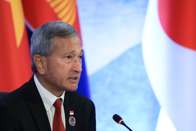 Singapore's Foreign Minister Vivian Balakrishnan speaks during the ASEAN Post-Ministerial Conference with Japan on the sidelines of the Association of Southeast Asian Nations (ASEAN) Foreign Ministers' Meeting in Pasay, Metro Manila on July 22, 2026. (Photo by ELOISA LOPEZ / POOL / AFP)
